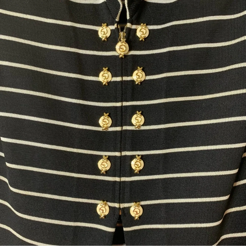 ST.John Womens Black White Stripe Zip up Nautical Button Blazer 2